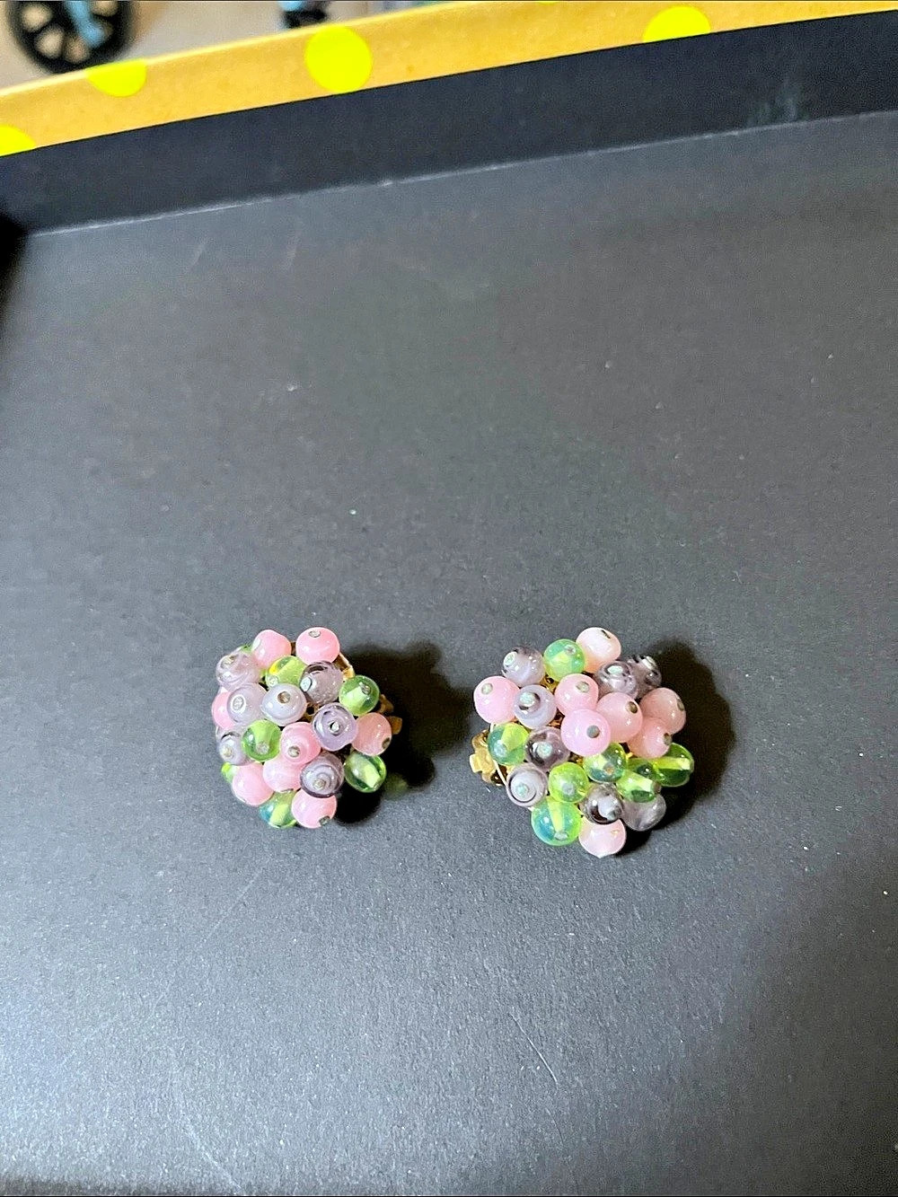 Japan Beaded Clip-On Earrings in Pink & Green